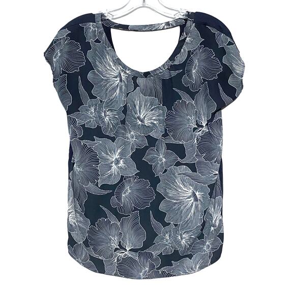 Loft Floral Top Blouse XS Whimsigoth Witchy Boho Dark Romantic Open Back Grunge - Picture 1 of 5